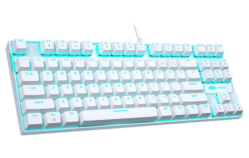 MAGEGEE - Curved Gaming Keyboard With Ice Blue Backlighting - White