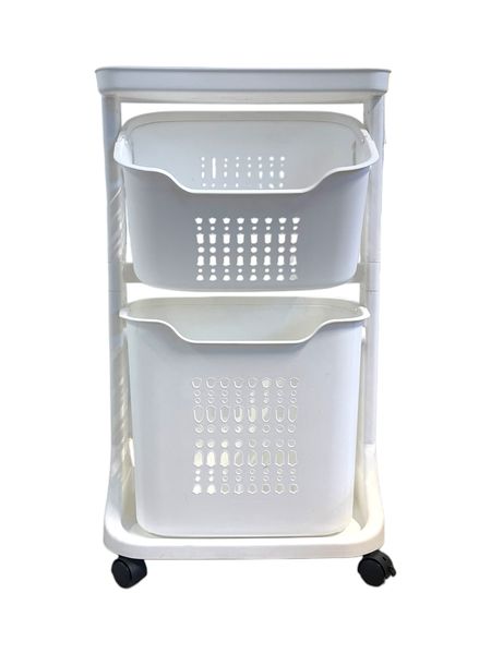 2 Tier Laundry Basket with Tray - White, Grey or Red