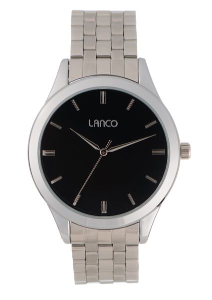 Lanco Men's Black Sunray Dial Watch With 44mm Silver Case