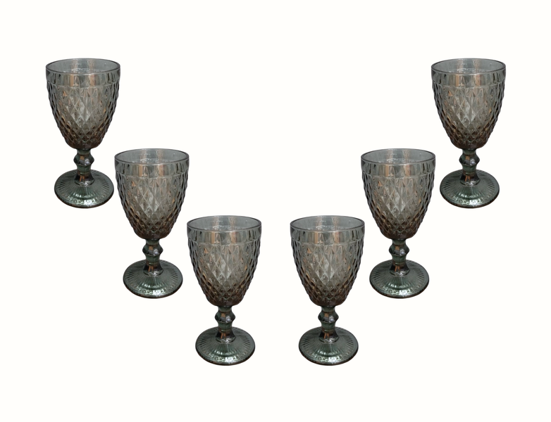 Crystal Vintage Coloured Wine Glasses - Set of 6 - Smokey Black