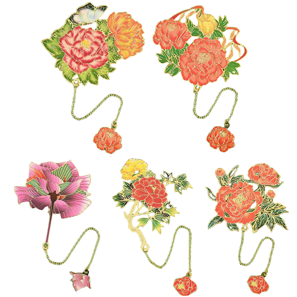 5 Pcs Metal Bookmarks with Chain Flower Elegant Gold Hollow Design Bookmark