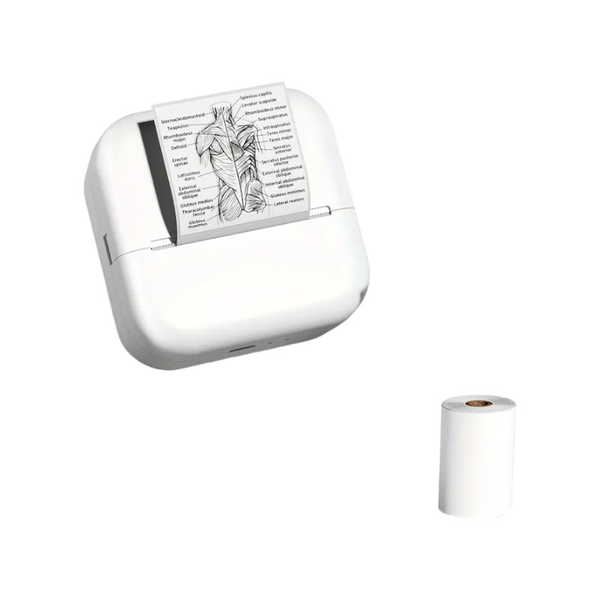 Wireless Mini Printer With 1 Non-Adhesive Paper Roll - White