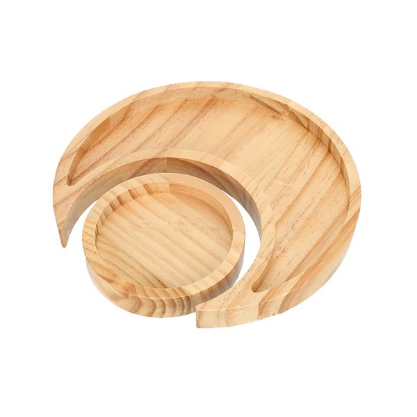 Moon Tray with Round Tray Wood Decor Tray for Jewelry Essential Oil Crystal