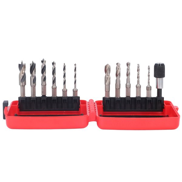 3 Point Brad Tip Drill Bits 6Pcs with Stubby Hex Shank HSS