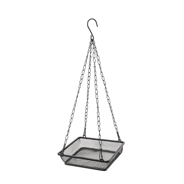 Hanging Feeder Seed Tray Platform Iron Mesh Bird Feeder - Black