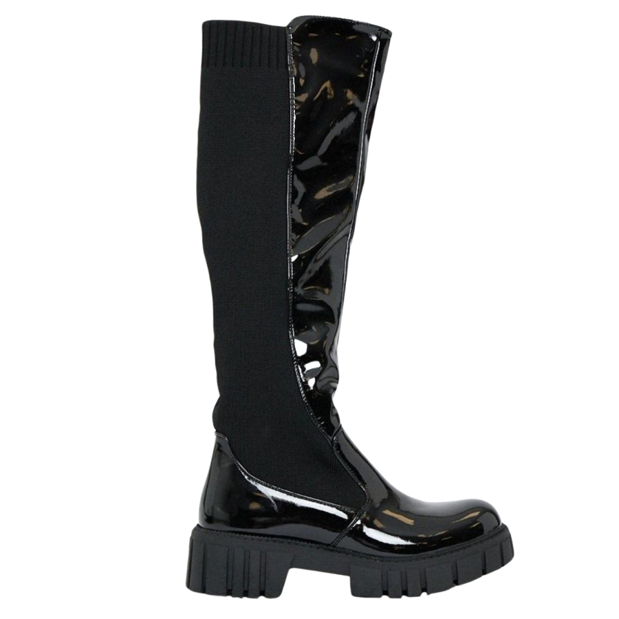haunt black pu knee high chunky sole boots