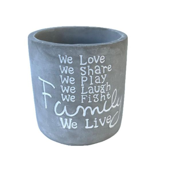 Worded Cement Pot - Family We live, we share