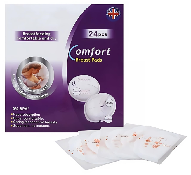 Anti-Bacterial Disposable Maternity Breast Pads with Leak Guards-24 Piece
