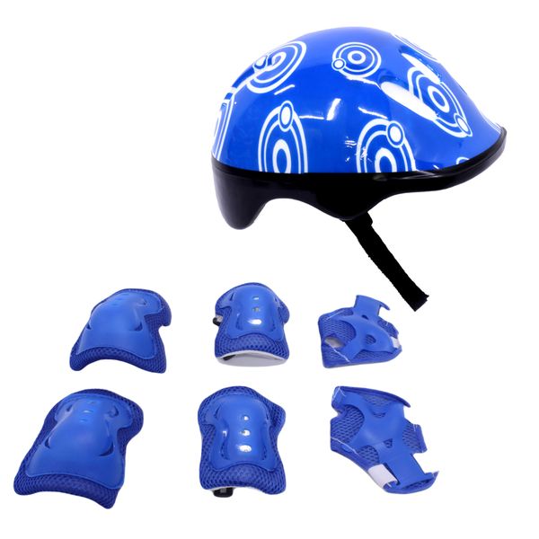 Protective Gear - Adjustable Sports Guard Kit for Kids with Helmet - Blue