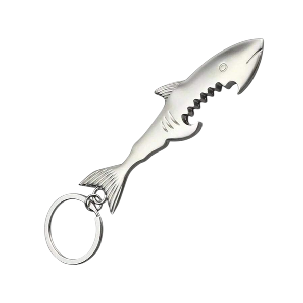 Stainless Steel Shark Bottle Opener Keychain - Silver