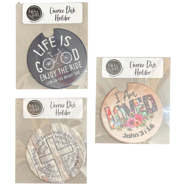 License Disk Holders with Bicycle, Love and Cross