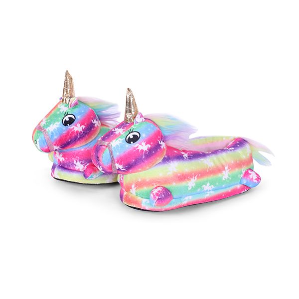Kids Fluffy Unicorn Slippers | Purple Rainbow