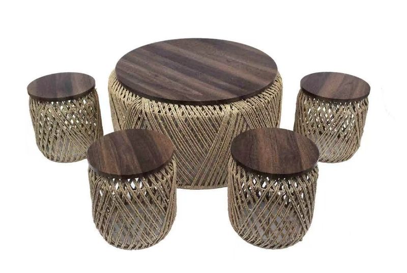 Beloving Luxury Designing Luxury Round 5-Piece Rattan &amp; Jute Dining Set