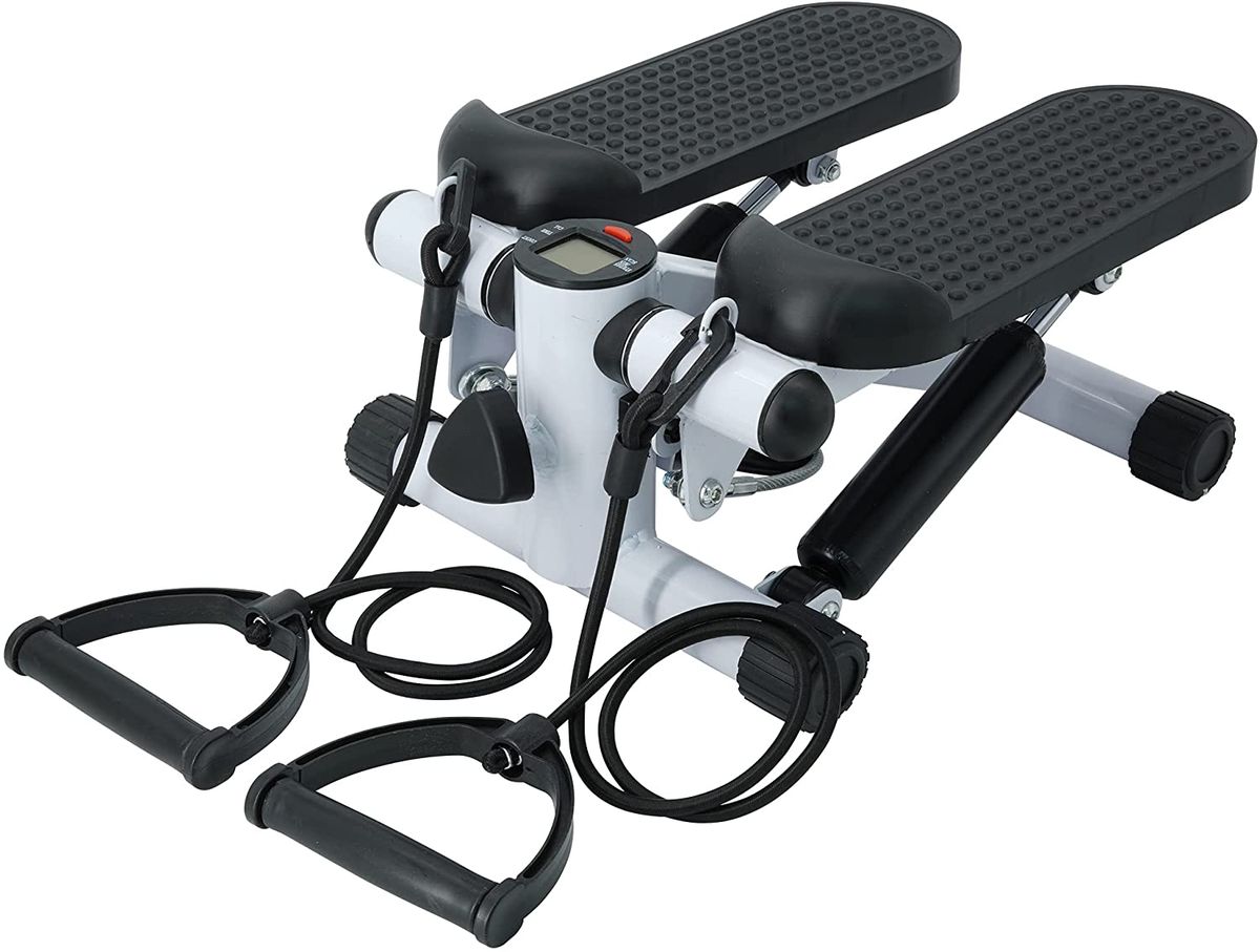 Fitness Exercise Stepper Bike with Resistance Bands-White & Black