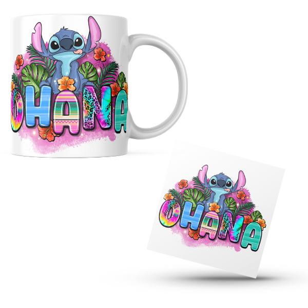 Stitch Ohana Themed Printed Coffee Cup and Coaster Set