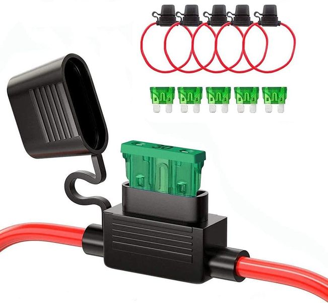 5 Pack 12 AWG Inline Fuse Holder with 30A ATC/ATO Blade Fuse