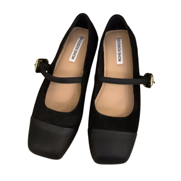 Women's Two-Tone Suede Mary Jane Ballet Flats - Loafer Style