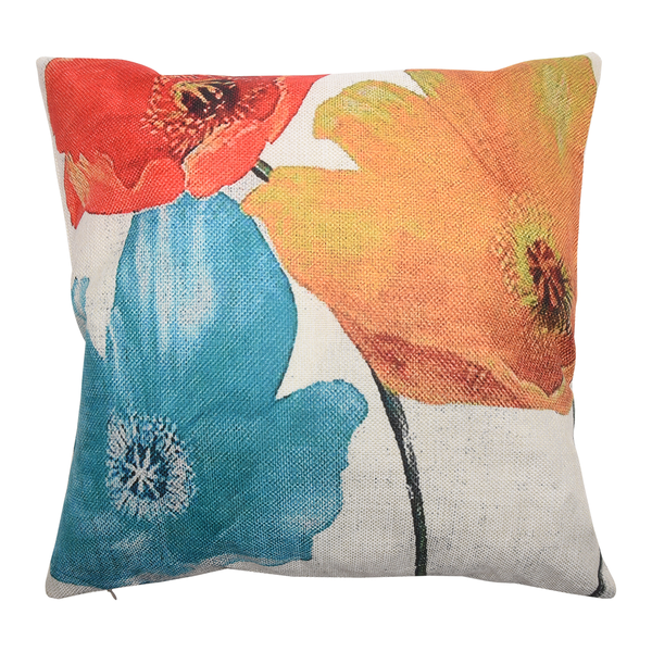 flax Square Pillow Case Tricolor Poppy Flowers 45x45cm