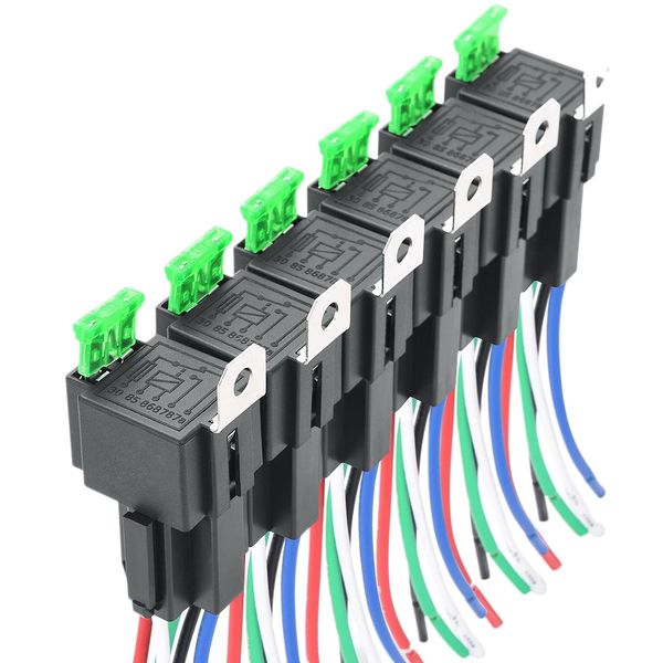 6PCS 5-Pin SPST 12V 30A Car Fuse Relay Switch Wiring Harness