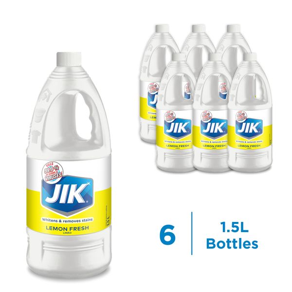 JIK 6 x 1.5l, Liquid Thin Bleach, Laundry Stain remover, Lemon