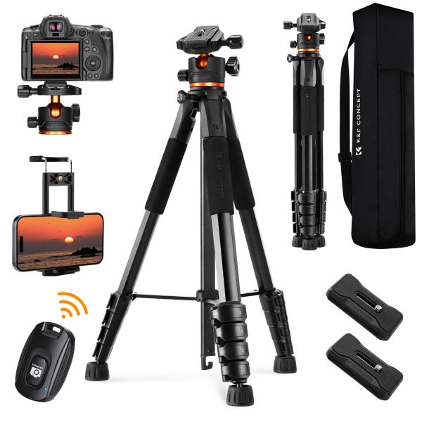 K&amp;F Smart Lightweight Camera/Phone Tripod, S255A3+B-Head Capacity 8kg-Black