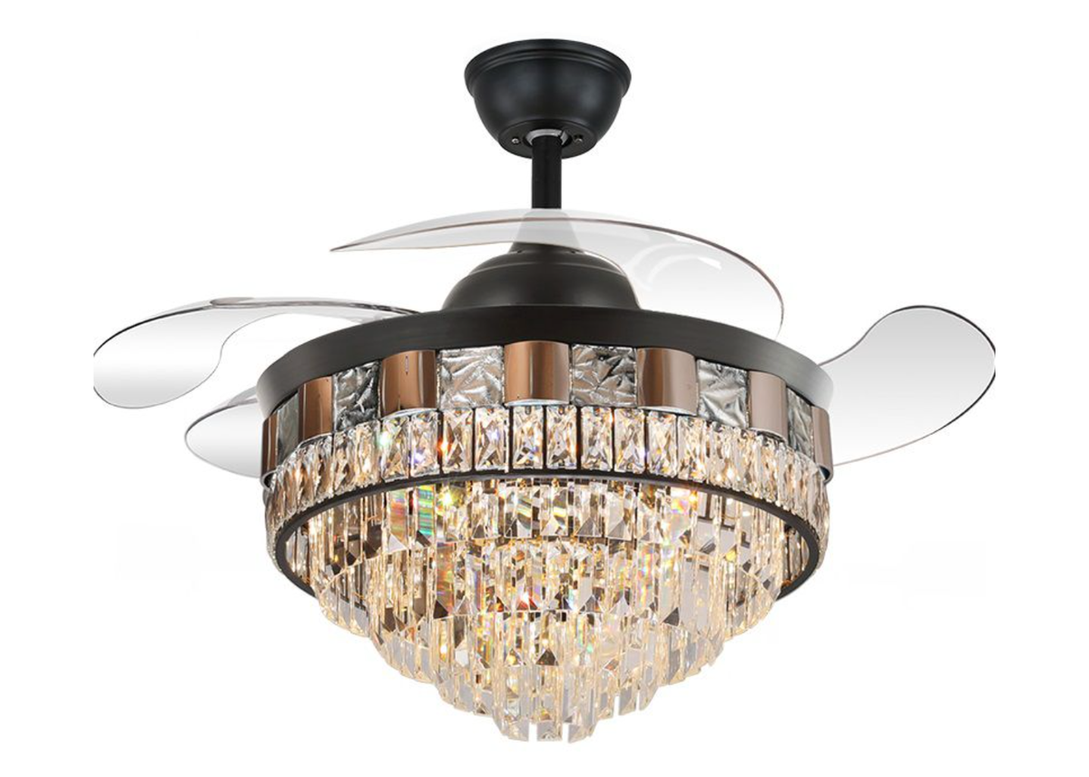 Retractable Blade Modern Crystal LED Ceiling Fan Black/Silver Shop
