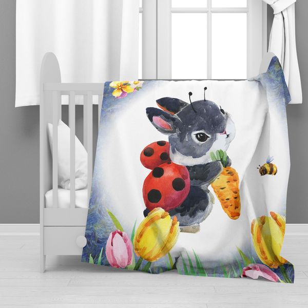 Ladybug Rabbit Blue Minky Blanket image