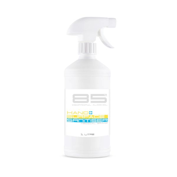 Medical Hand and Surface Sanitiser 1L Trigger Spray 85% (Isopropyl Alcohol)