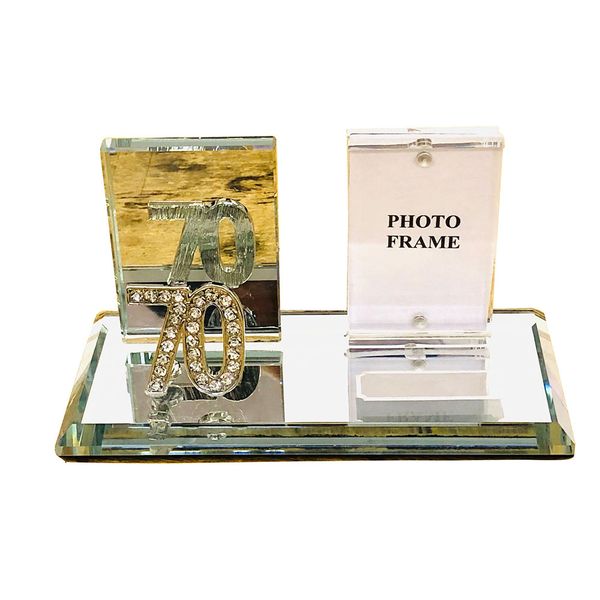70th Key Numeral With Mirror Block Backing And Magnetic Photo Frame Silver