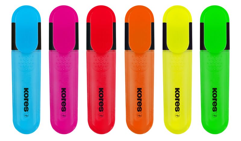 Kores Bright Liner Plus Highlighters, Assorted Colours, Wallet of 6