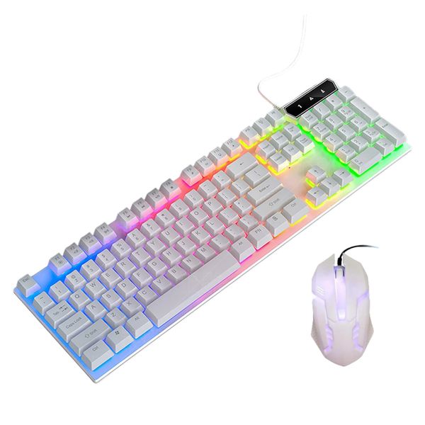 G21B - Ergonomic Wired Keyboard &amp; Mouse With RGB Backlighting - White