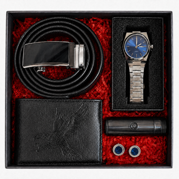 Men's Belt Gift Set -Belt,Watch,Wallet,Razors And Cufflinks 6 Pieces Gift