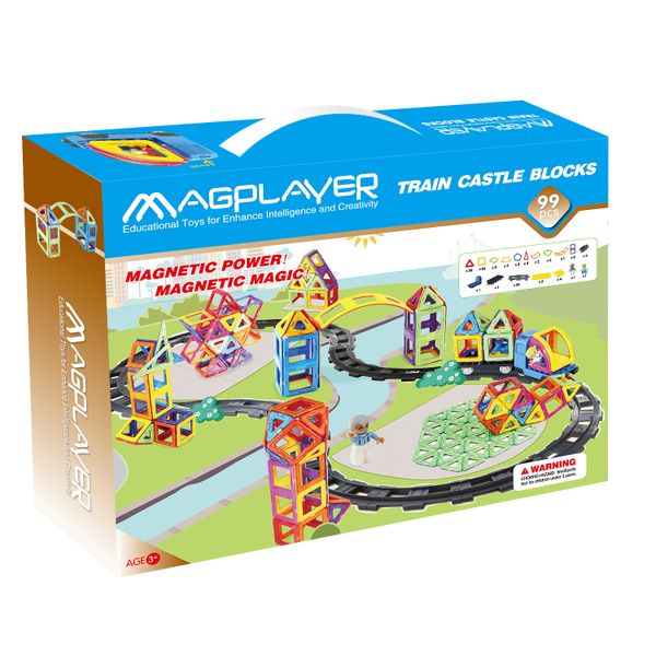 Magplayer Magnetic Shapes Set XL Train Set (63 magnets &amp; 24 plastic tracks)
