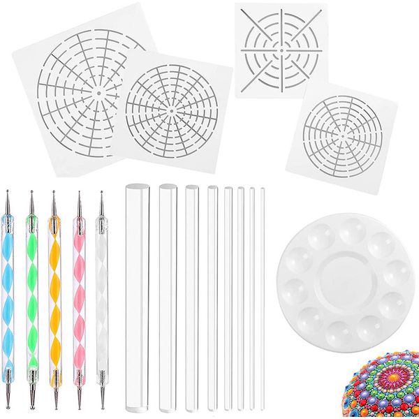 Mandala Art Dotting Tools 18 Set Including 4 Mandala Stencils, 8 Acrylic Ro