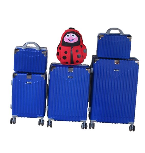 5-Piece ABS Hard-Shell Luggage Set with Vanity Cases &amp; Kids Backpack - Red