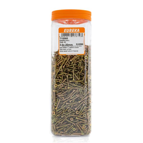EUREKA Chipboard Screws Full Thread Yellow Zinc 3 x 20mm Q:2200 T1G060