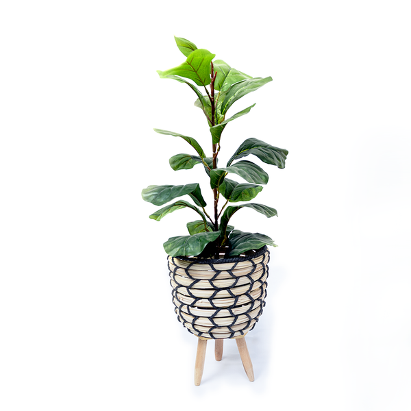 Artificial Fiddle Leaf Fig Plant in Decorative Basket with Stand