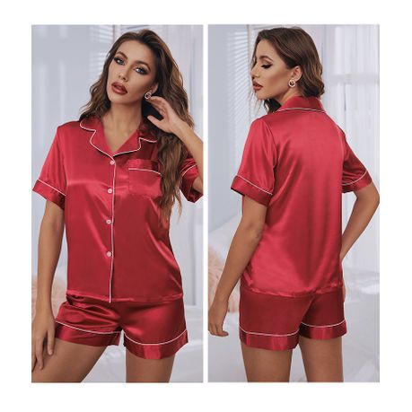 grænse cirkulation Trække ud Women's Silk Satin Pyjama Set, Short Sleeve Loungewear,Two Piece Sleepwear  | Buy Online in South Africa | takealot.com