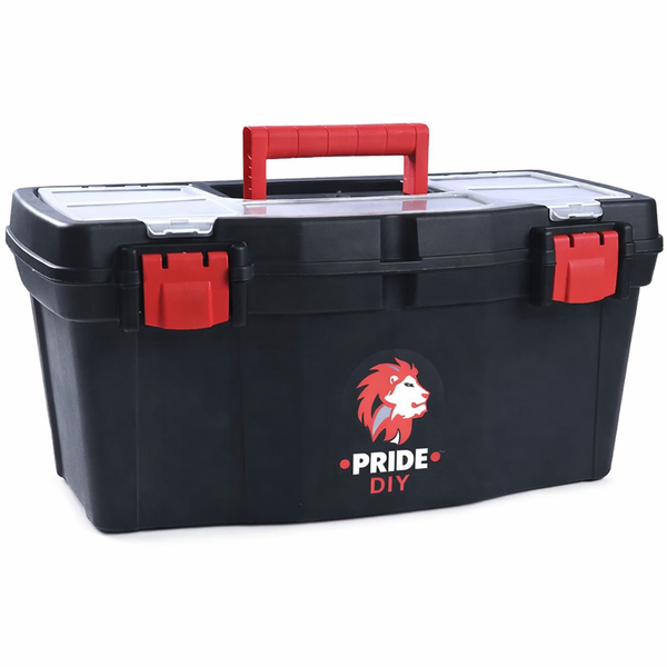 Pride 50cm Toolbox - Heavy Duty Plastic Tool Storage Box with Tray