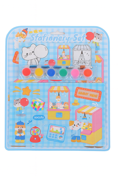 Stationery Set-4 ArtSheets,6 Color Paints,Paintbrushes,24 puzzle pcs-36 Pcs