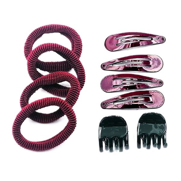 Chic Hair Accessories, School Combo Sets, Maroon - (10 Pack)