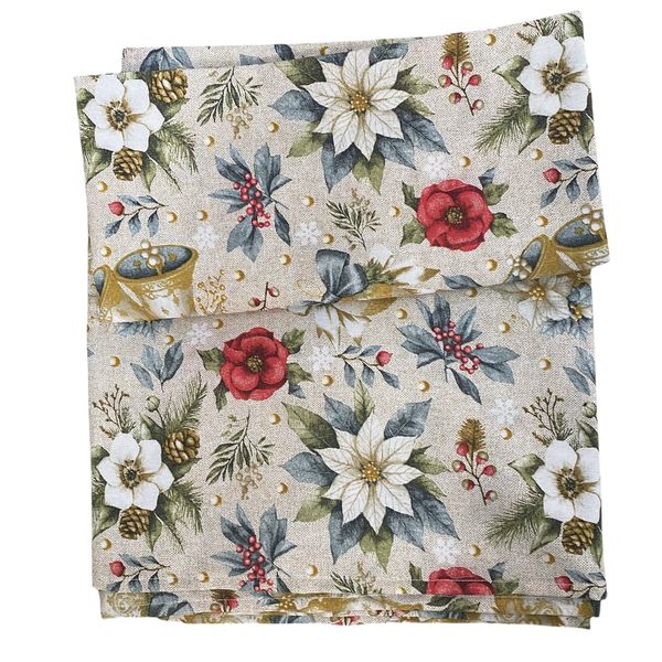 Santa Bells Christmas Table Cloth 8-10 Seater Cotton Batik