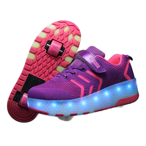 Double-Wheeled Roller Heely's with LED Lights- LED Light-Up Wheel Shoes