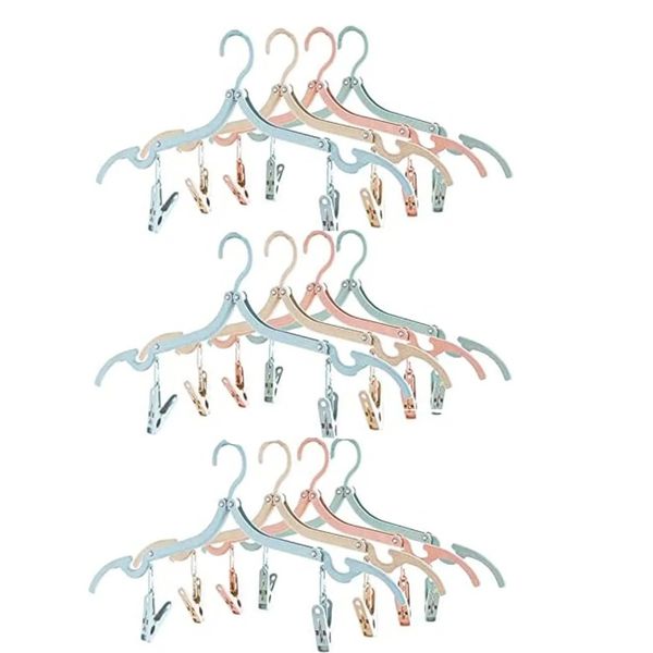 4-Color 12-Piece Set with Clips: Foldable Hanger Set