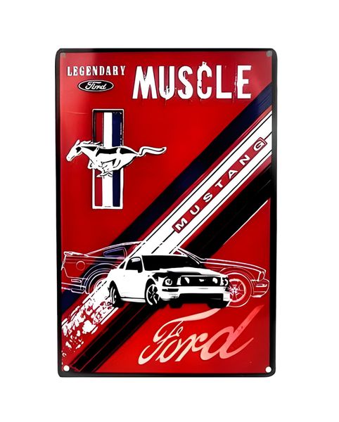 FORD Mustang Muscle Retro Style Metal Tin Sign for Bar Decor - Red