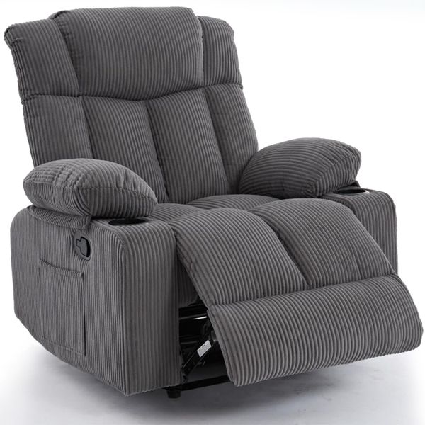 Recliner Chair Sleeper Couch Manual Plush Fabric Reclining Comfy Wingback