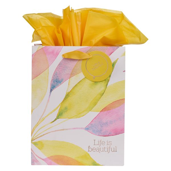 Medium Gift Bag with Gift Tag - Life is Beautiful, Citrus Leaves