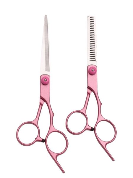 Hairdressing Scissors Thinning Hair Cutting Shears Comb Clamp Set Pink