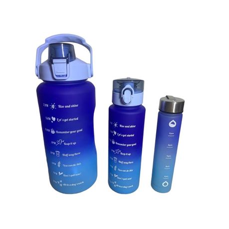 3-in-1 Water Bottle with Motivational Time Markers - Set of 3 - Blue Ombre, Shop Today. Get it Tomorrow!