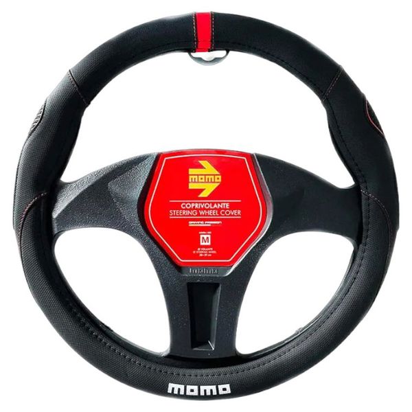 Momo Fast Edition Steering Wheel Protective Cover - Black with Red Stitch